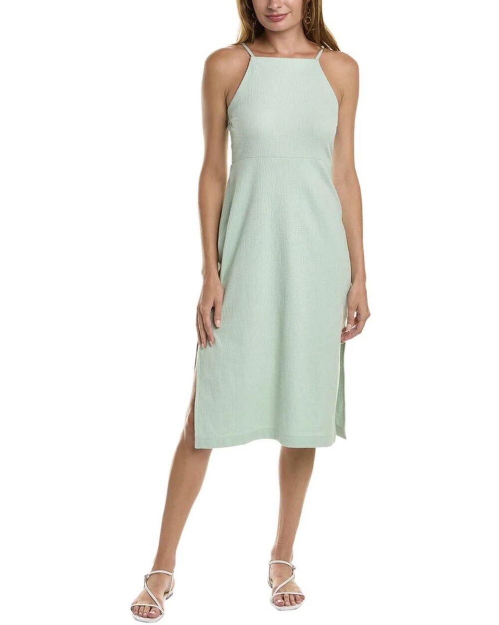 Madewell Green Mint Crosshatch Apron Midi Dress Medium Casual Costal Granolagirl